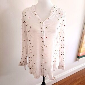 Fig and Flower White Floral Eyelet Embroidered Button Down Gauze Blouse M